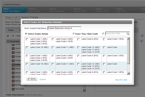ADP deduction code selection overlay