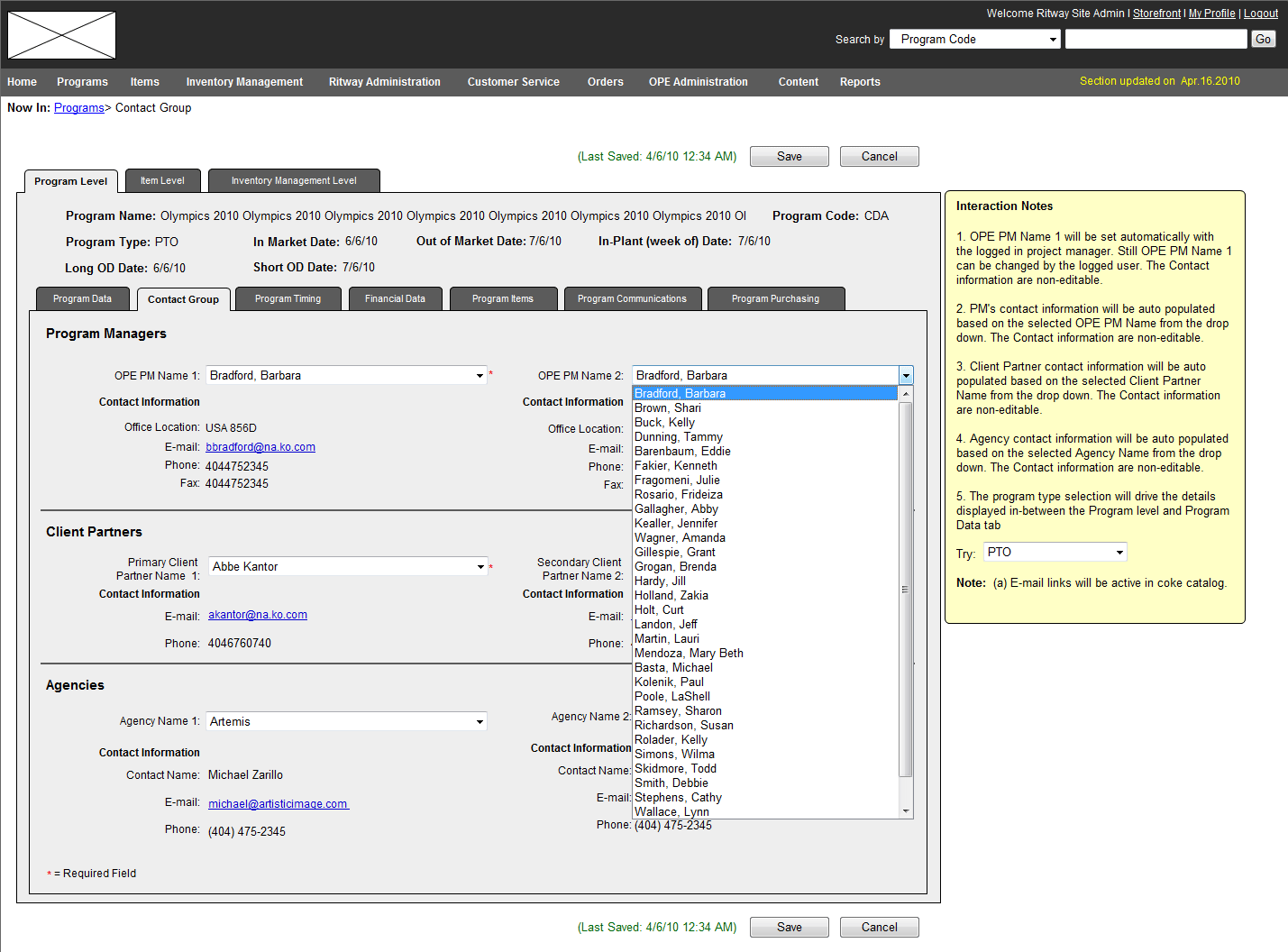 CokeCatalog contact group management workflow