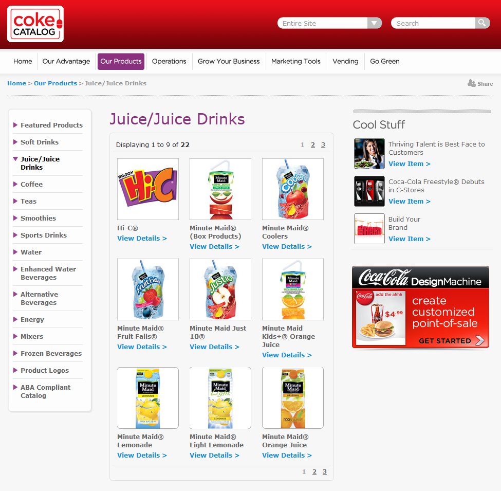 CokeCatalog product catalog browsing experience