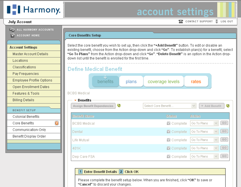 Colonial Life benefits setup step