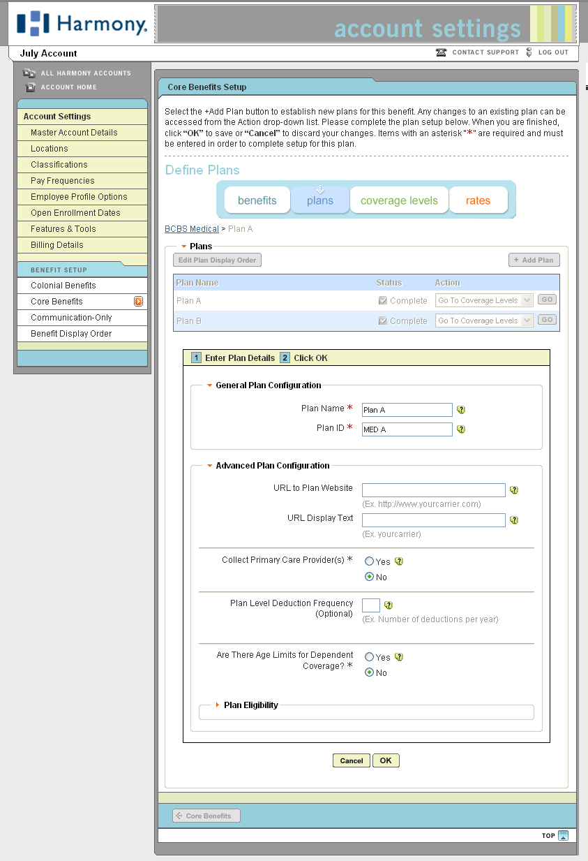 Colonial Life plans setup step