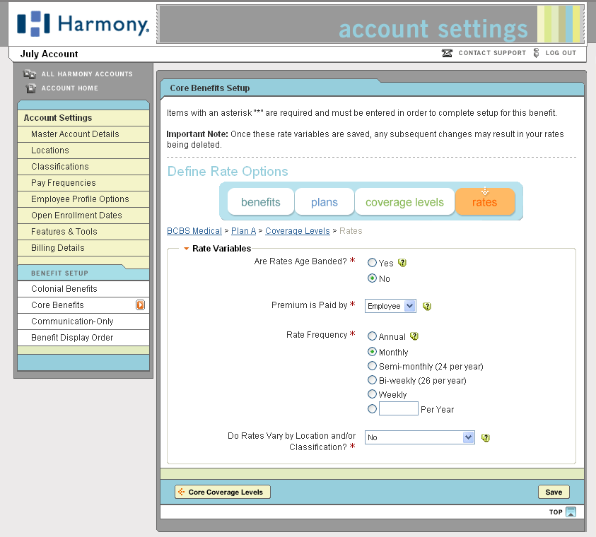 Colonial Life rates setup step
