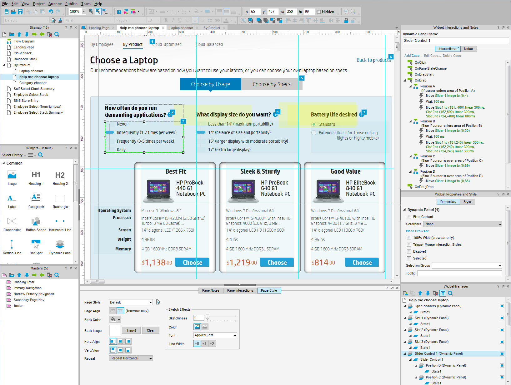 HP Axure workflow screen