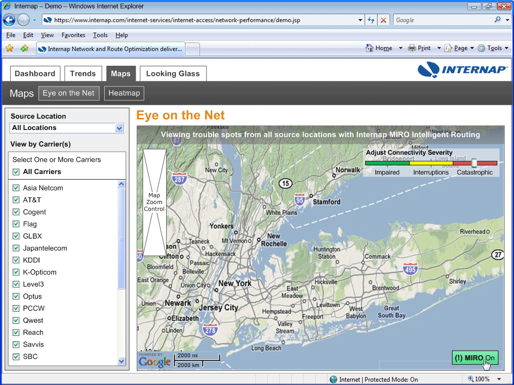 Internap network performance dashboard
