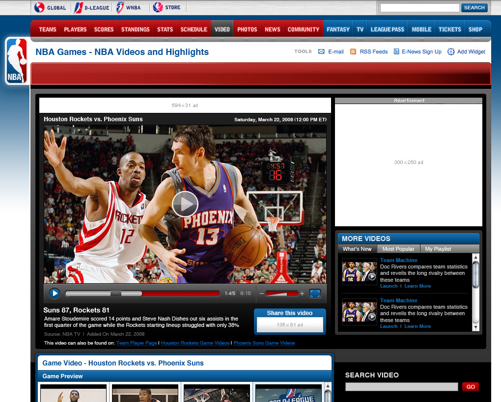 NBA.com games video experience