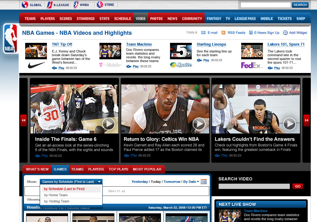NBA.com games and schedule experience