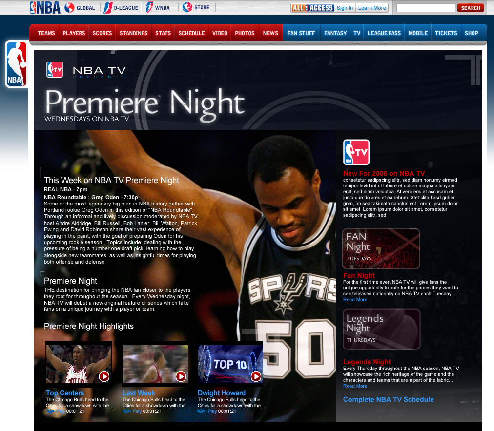 NBA.com fan night landing page
